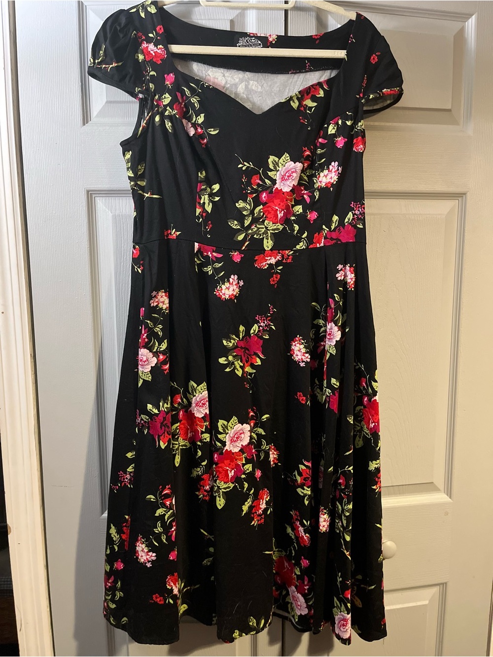 torrid Black Fit-and-Flare Dress with Red and Pink Floral Print